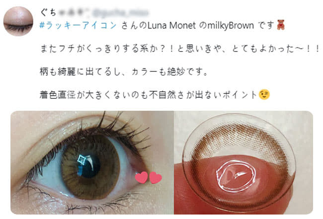 ブラウンカラコンルナモネ・Luna Monet Brown・レビュー1